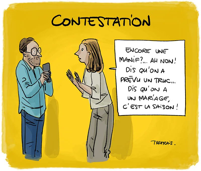 tartrais's tweet image. Evidemment qu&apos;il y a une baisse de la contestation ! (@publihebdos - 14 juin 2023 - #humour #contestation #mariages)