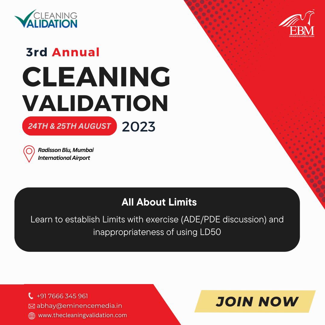 eminence_group9's tweet photo. Calculating and establishing limits in cleaning validation is a complicated affair. Inspite of several trainings, let’s see why there is a gap and how to bridge it at 3rd Annual Cleaning Validation 2023

Register now!

#eminencebusinessmedia #ebmcv #ebmcv3 #ebmcleaningvalidation https://t.co/5oDDbo2vGc