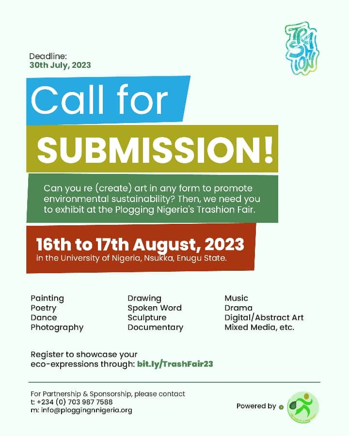 ploggingNG_UNN's tweet photo. Trashion❗Trashion❗ Trashion ❗

This is a call for artistic expression/creation in any media and form that inspire a deeper connection with nature and provokes dialogue about environmental sustainability concerns and practice. https://t.co/FUKtis67Rw