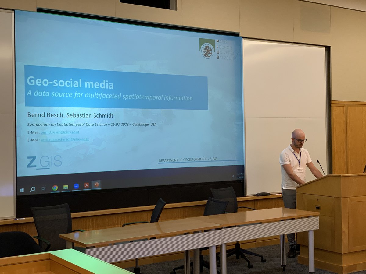 Z_GIS - Geo Social Analytics Lab (@geosociallab) on Twitter photo Last week, <a href="/sebschmidt27/">Sebastian Schmidt</a> presented our research on geo-social media data for #disastermanagement at the Symposium on Spatiotemporal Data Science at <a href="/HarvardCGA/">Harvard CGA</a>.
#research #geoinformatics #socialmedia #datascience #aifer #temaprojectEU Last week, <a href="/sebschmidt27/">Sebastian Schmidt</a> presented our research on geo-social media data for #disastermanagement at the Symposium on Spatiotemporal Data Science at <a href="/HarvardCGA/">Harvard CGA</a>.
#research #geoinformatics #socialmedia #datascience #aifer #temaprojectEU