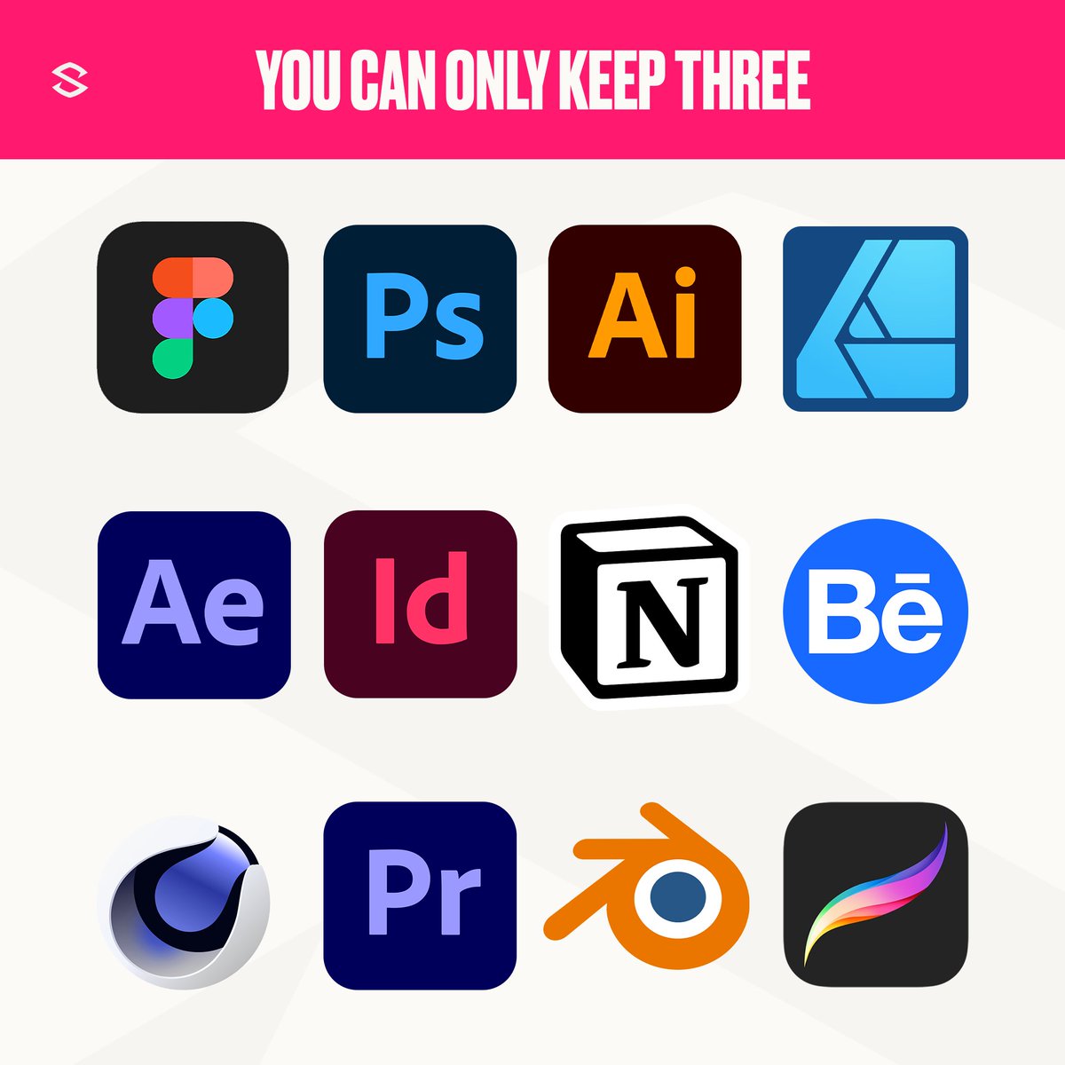 SesoHQ's tweet photo. Graphic designers,

You can only pick 3 programs to use for design. https://t.co/Yr7MeSyb5n