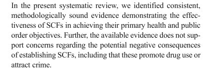 ProfAlexStevens's tweet photo. This systematic review of supervised consumption facilities found 'strong evidence to support the expansion of SCFs as an infectious disease prevention strategy', and argued that randomised trials in this area would be unethical and inappropriate https://t.co/HZXu5OsyUb #OPCPrep https://t.co/cnjkIfqBXT