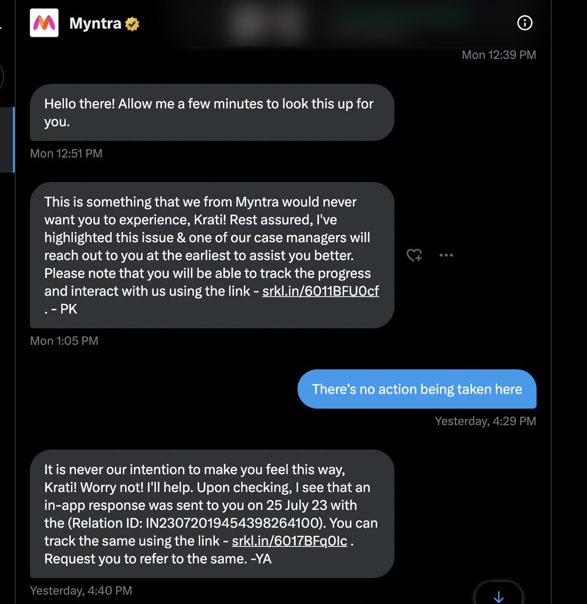 krativ96's tweet photo. Hi @myntra @MyntraSupport 
I received a wrong product which I returned immediately for obvious reason - the biggest mistake of my life. I should have kept it because I didn't know that you guys have the most awful customer experience team which doesn't respond on any platform. https://t.co/4ukFJMycNM