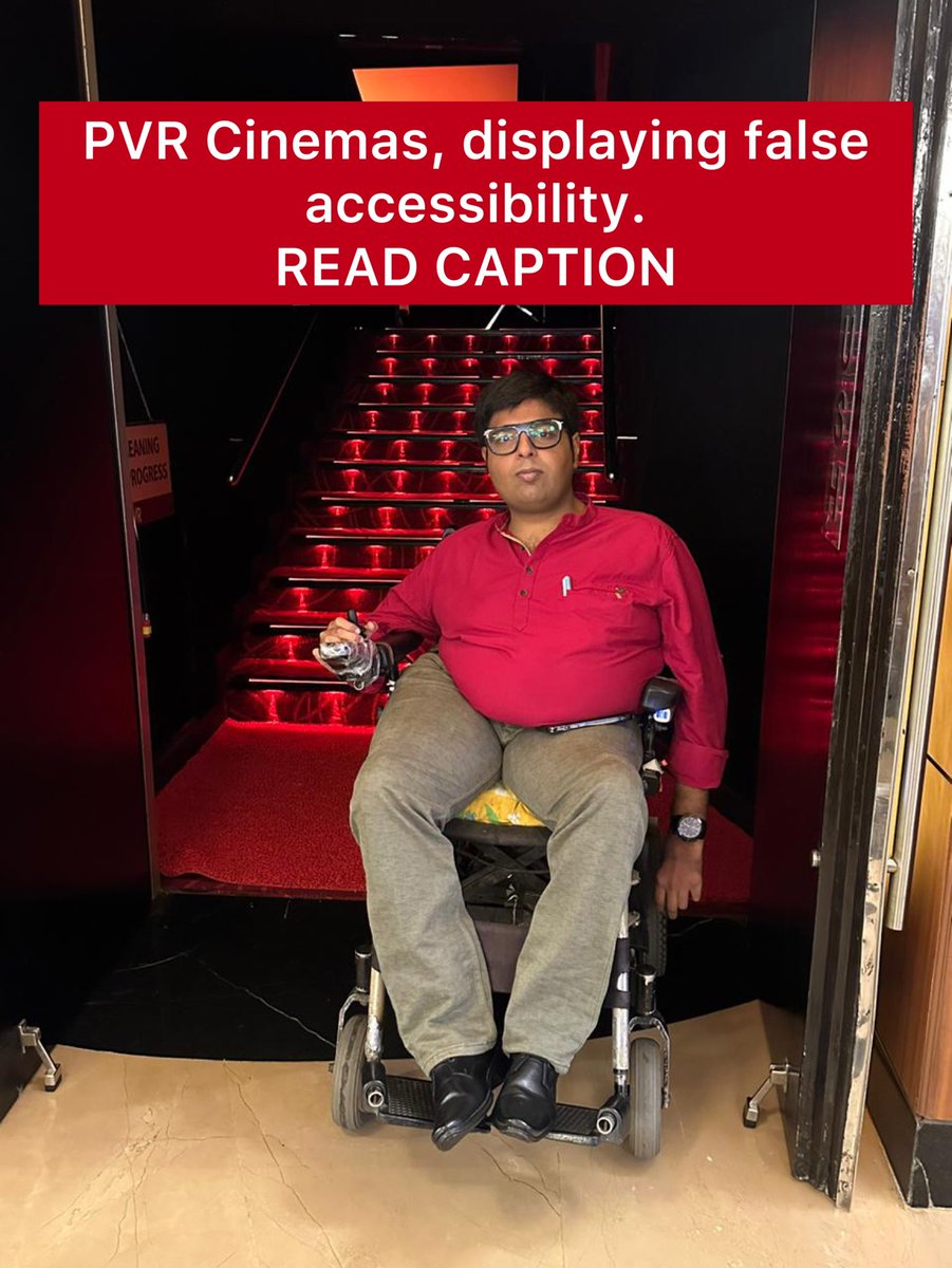 rollyrollyshah's tweet photo. @pvrcinemas_official, at PVR Juhu turned out to be a disappointing experience for us. Being labeled wheelchair accessible on @bookmyshow , there were over 10 steps, making it inaccessible. A collapsible ramp or updated accessibility definition is needed. Need Answers. https://t.co/pv7KIkuooP