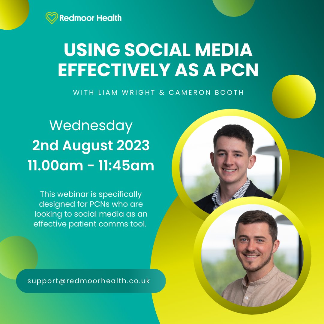 redmoorhealth's tweet photo. Does your PCN want to use social media more effectively for patient comms? Need some tips? Join us on Weds 2nd August from 11-11:45am for a webinar aimed at PCNs who want to make the most of their social media. 

Register here: https://t.co/MMSaDeVoli

#SocialMedia #PatientComms https://t.co/TqxuFN5qOD