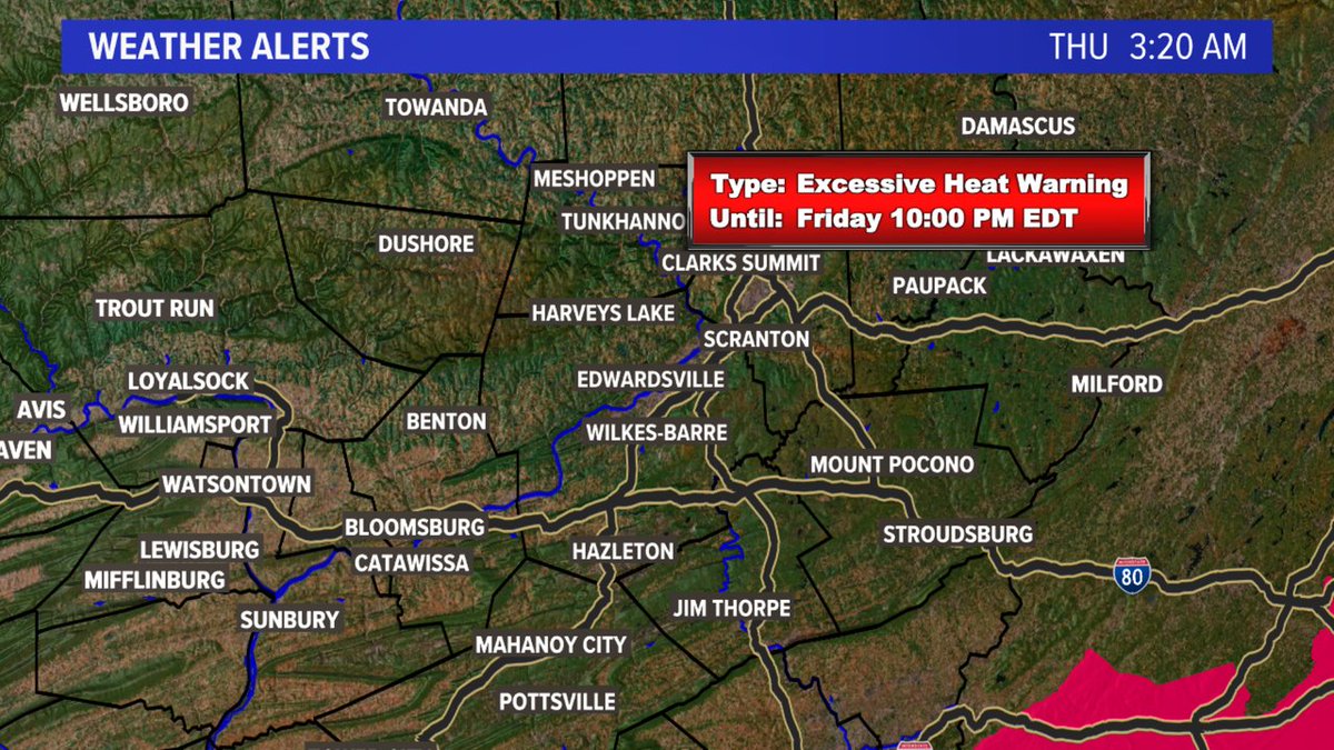 Heat Advisory has been issued by the National Weather Service for these counties: Luzerne, Lackawanna until 7/28 8:00PM https://t.co/AfTFFfWDBy