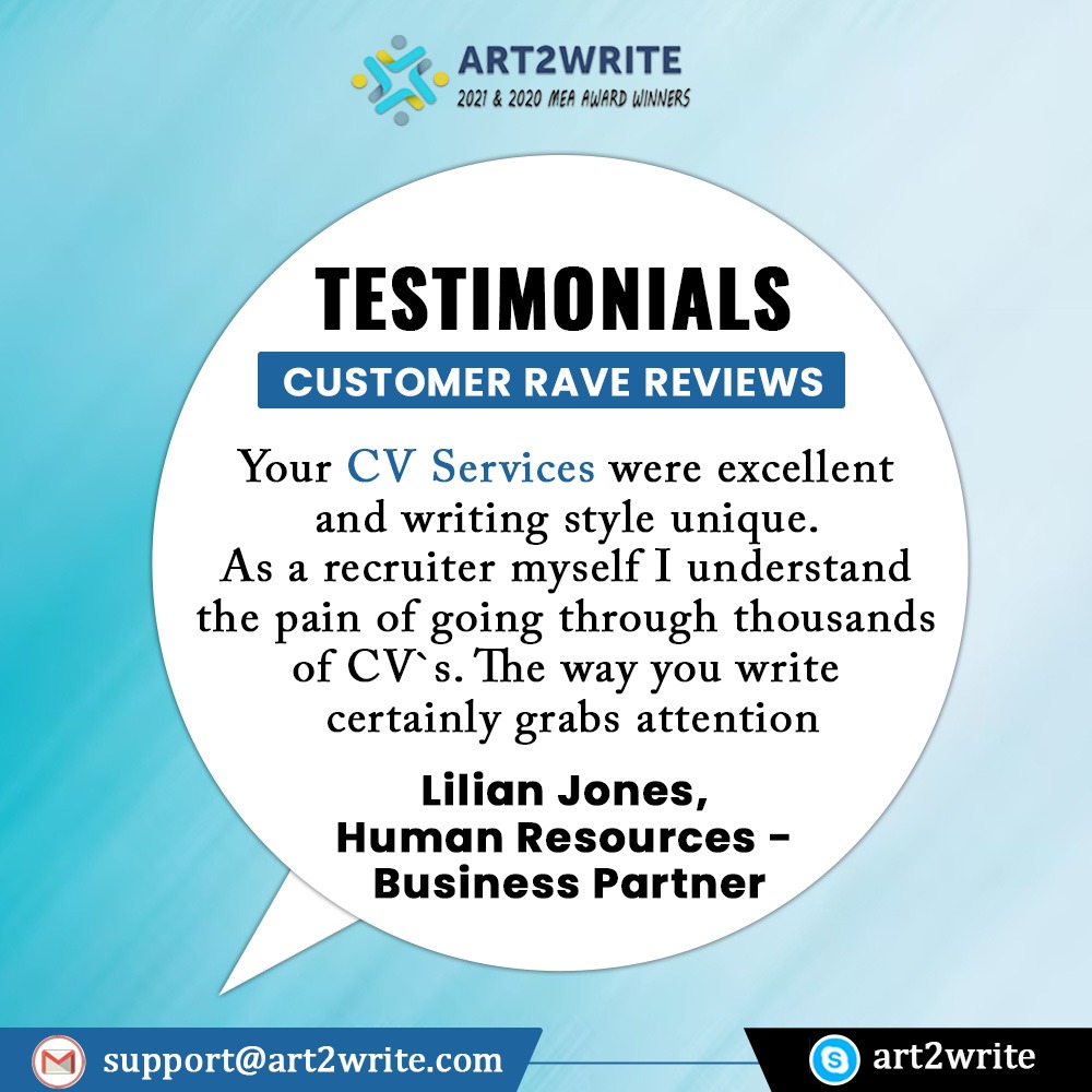 art2_write's tweet photo. Another New Testimonial From Our Customer ✨

Looking to upgrade your CV? 
👉🏻Art2write👈🏻
📧: support@art2write.com
Skype: art2write
🔗: https://t.co/GA1ZNKCjNo

#ClientTestimonial #Testimonials #CVwriting #CV #Resume #ResumeWriting #UAE #Dubai #Jobs #UAEJobs https://t.co/EYmUVrlDcO