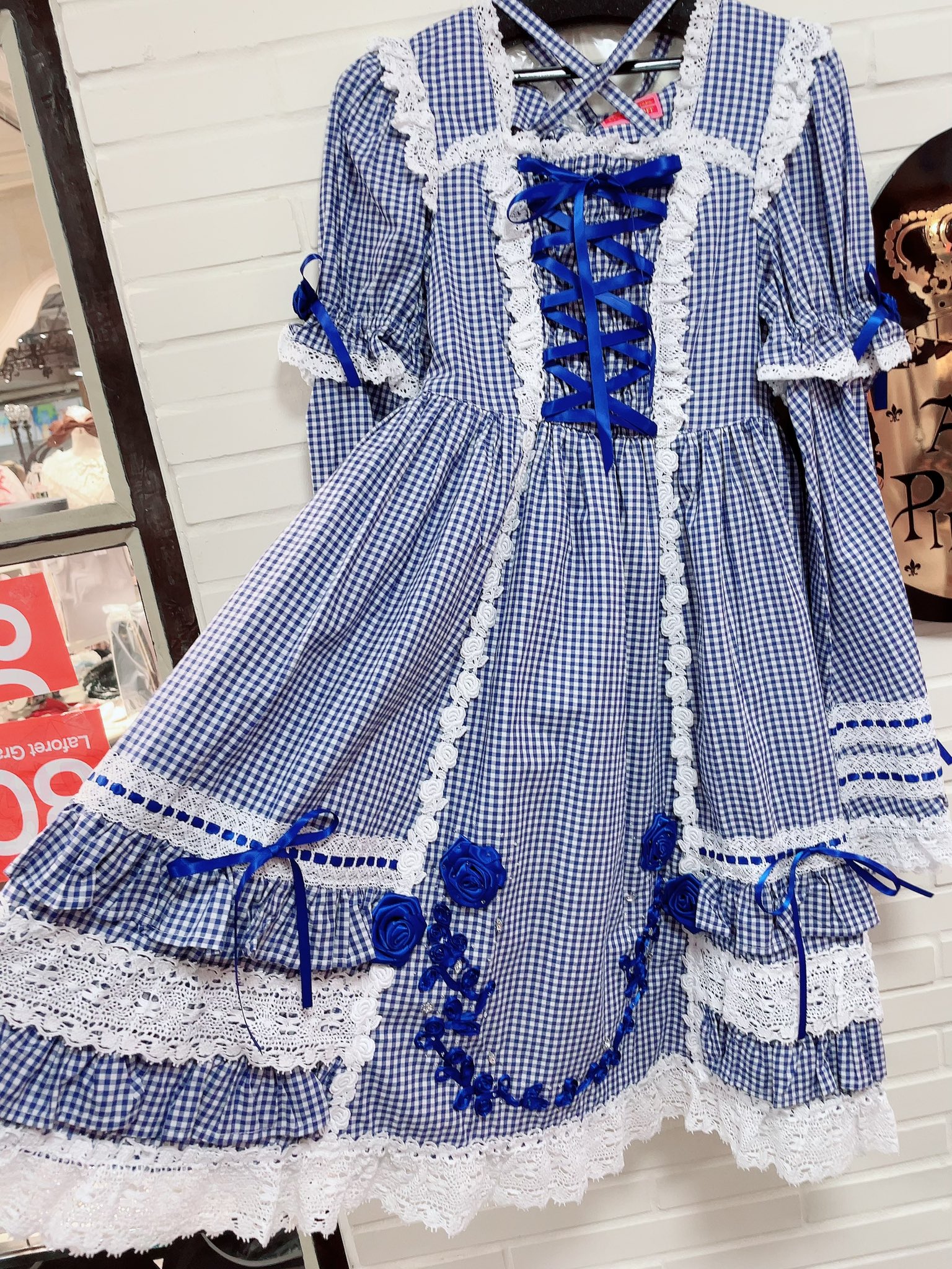 ギンガムチェック巻きバラドールワンピース黒ヘッドドレスセット ギンガムチェック巻きバラドールワンピースセット - YouTube