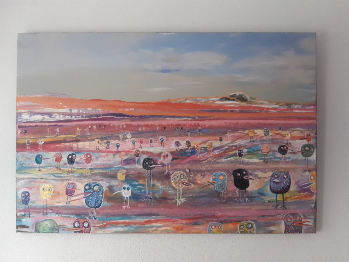 "Ornitotop" 150 x 100 cm, Öl und Sand auf Leinwand