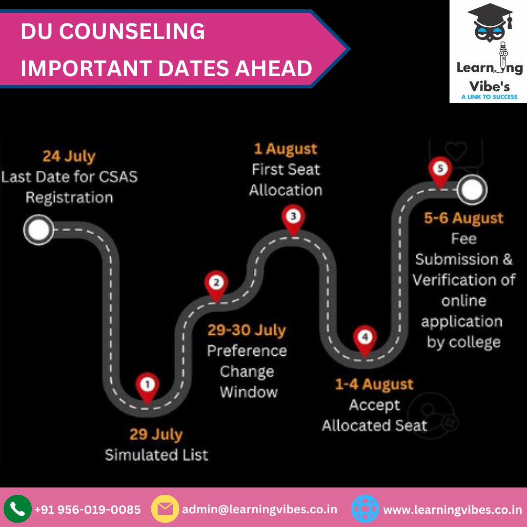 learning_vibe's tweet image. Tentative important dates in DU Counselling ahead.

For More Info:
Call: +91 9560190085
Email: admin@learningvibes.co.in
.
.
#learningvibes #education #NEET #india #IITJEE #learning #institute #coaching #tuition #study #studyabroad #delhiuniversity #GGSIPU #college #preparation