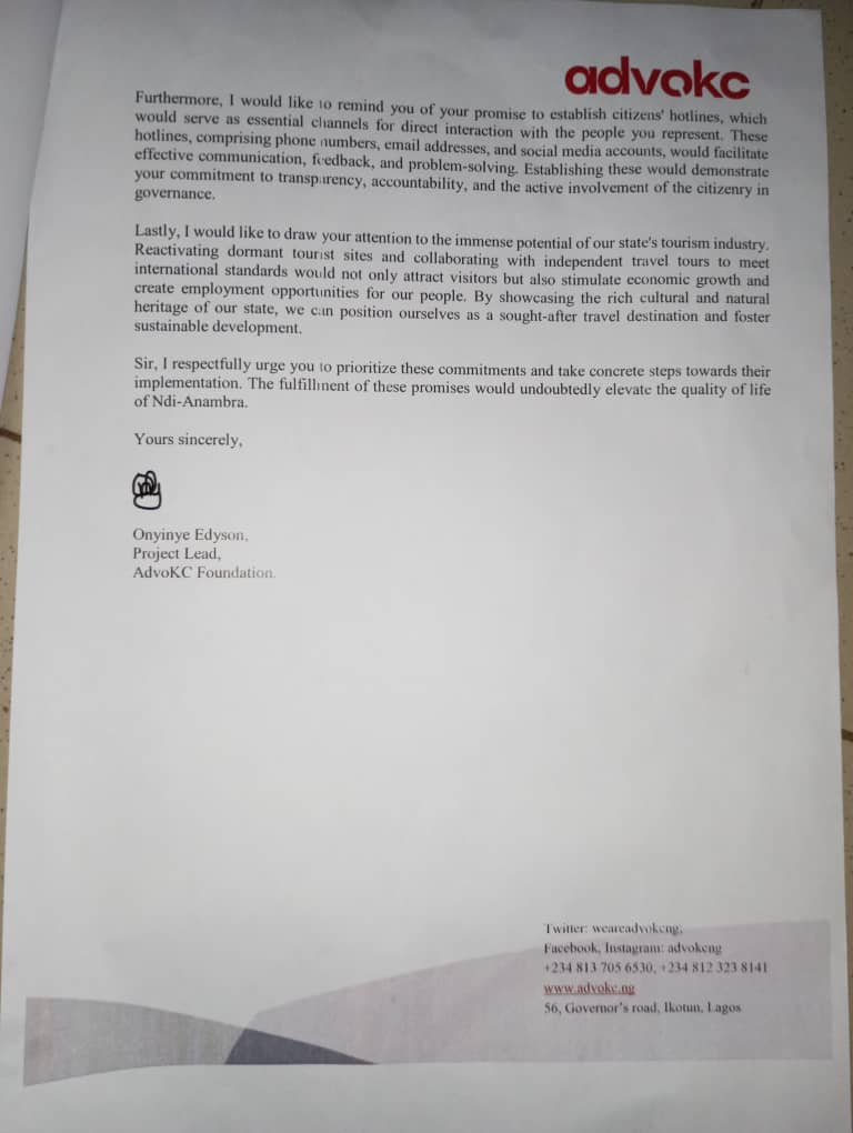 weareadvoKCng's tweet photo. Yesterday, we submitted a letter to the office of HE Prof. Charles Soludo, serving as a gentle reminder of the significant promises he made to Ndi Anambra during his campaign for their votes.
#Soludometer https://t.co/Gjv1t5f1zV