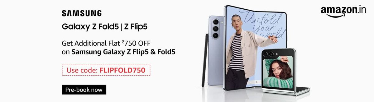 Soppingeasyin's tweet photo. 🎟️ COUPON OFFER 📱 Samsung Galaxy Z Flip5 5G  
���� Live from : 27th July to 17th Aug (Validity)

– We are launching Rs 750 off (FLIPFOLD750) coupon on

⚡️ Coupon Code: FLIPFOLD750
🌟 Customer Facing Text: Get 

👉 Shop Now https://t.co/rht9DWjb7r
#smartphone #galaxy #zflip5 #5G https://t.co/lENtJKQMBv