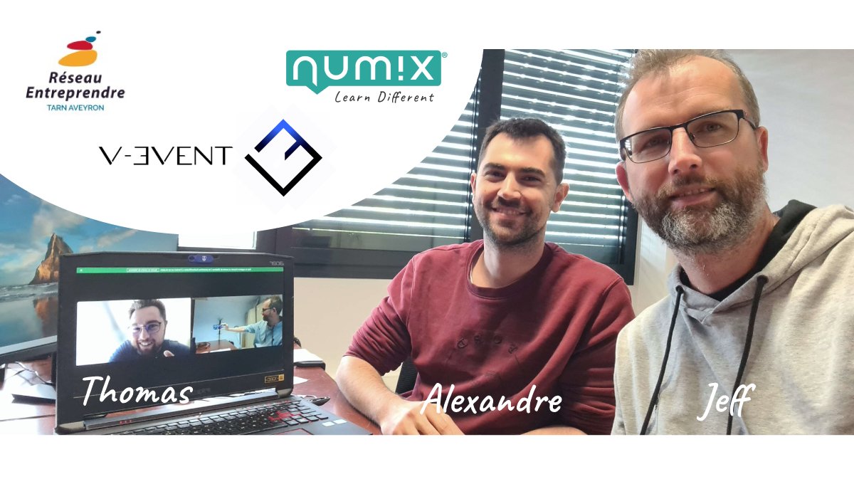 Le #partage est une des valeurs fondatrices de #Numix
Focus sur l’accompagnement de V-Event à travers Réseau Entreprendre Tarn-Aveyron
= suivi et rencontres mensuelles entre Jeff, Alexandre & Thomas pour piloter les étapes clés de cette jeune pousse prometteuse 
#LocalDigital