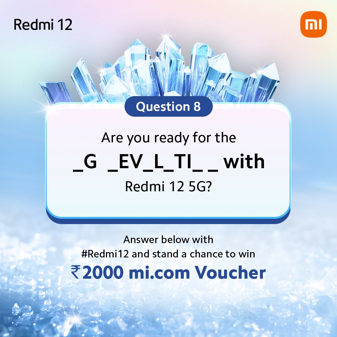 RedmiIndia's tweet image. 📢 #Giveaway Alert: Question 8

Answer below using #Redmi12 and stand a chance to win ₹2000 mi.com voucher. 😍

Be here tomorrow for the next question!