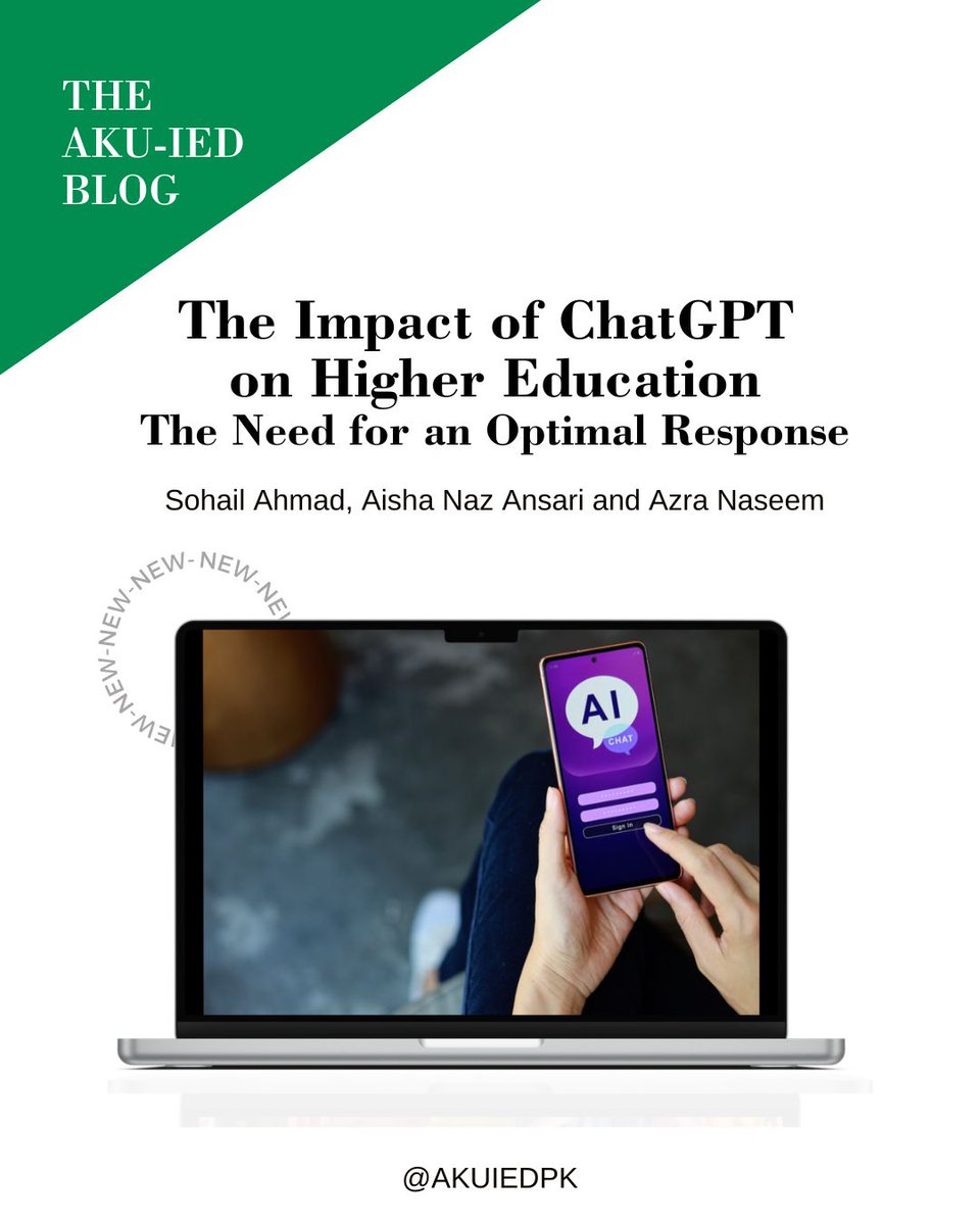 akuiedpk's tweet photo. *NEW* AKU-IED Blog entry:
Read our perspectives on the use of #ChatGPT in #highereducation &amp; its potential to revolutionise student learning👉https://t.co/mD08tLkgaU

Do share your thoughts in the comments!

#aku #akuied #pakistan #AI #artificialintelligence  #RealLearning https://t.co/pUwWg7PxH3