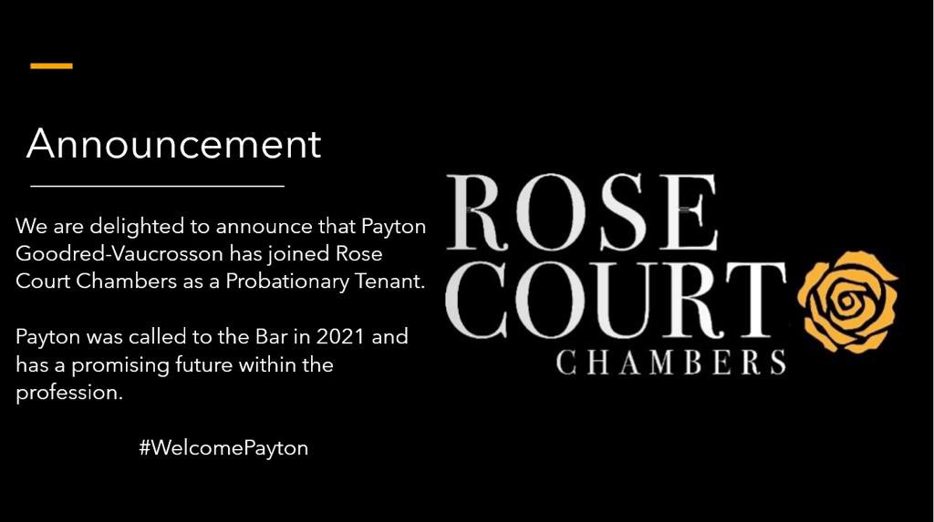 RoseCourtLaw's tweet photo. Welcome aboard Payton Goodred-Vaucrosson
#RoseCourtChambers βπ» https://t.co/qVzKy7wl32