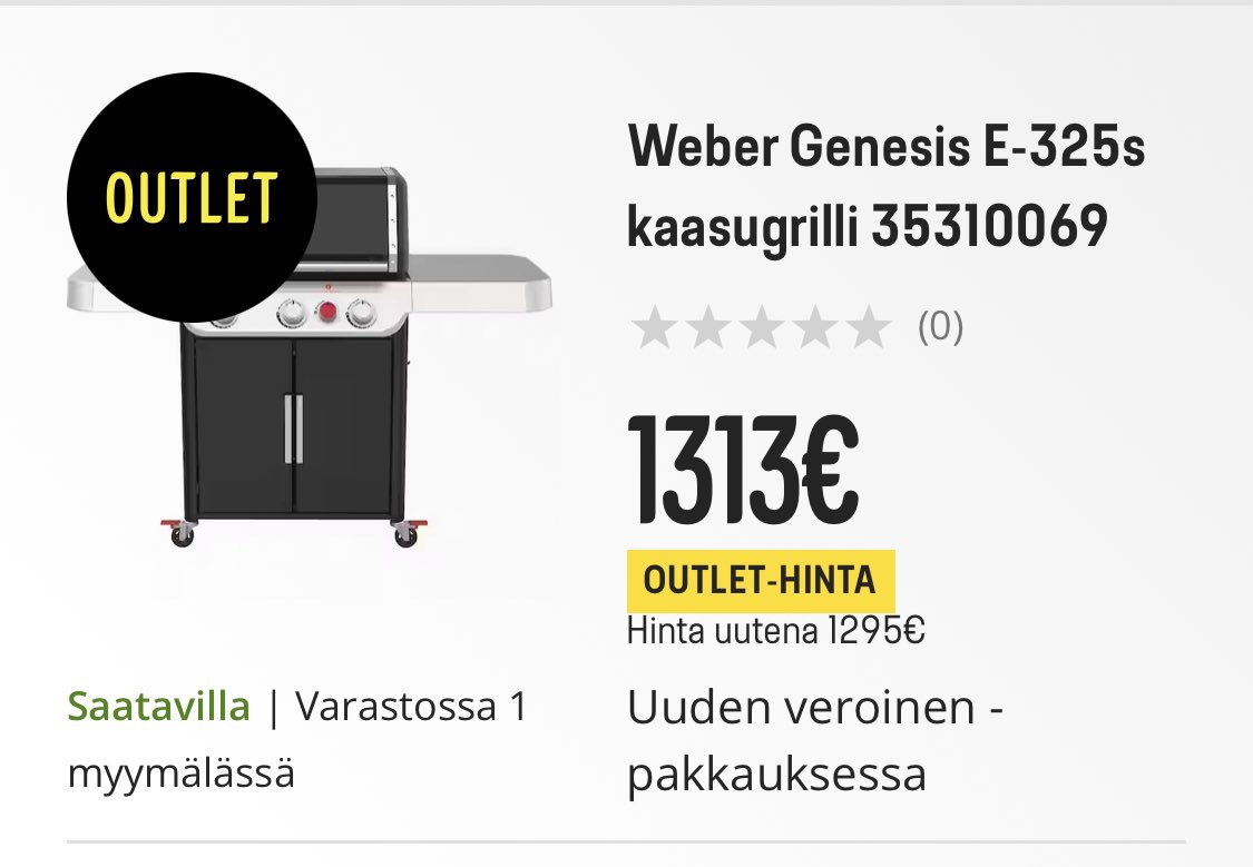 Ajattelimme hankkia kaasugrillin mökille. Gigantin hinnoittelu on mielenkiintoinen. Kannattaa varmaan ostaa uutena? #weber #outlet #gigantti #hintavertailu