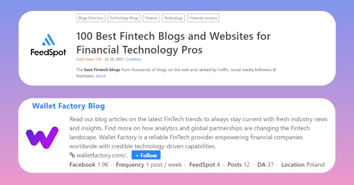 walletfactory's tweet photo. 🏆 Exciting news! Wallet Factory's FinTech blog has been recognized as one of the Top 100 Fintech Blogs on the web by @_feedspot! 🌟 Thanks for this prestigious accolade. #FinTech #Recognition #WalletFactory #FeedSpot #FinancialTechnology 🙌 https://t.co/wgwTj4rukQ