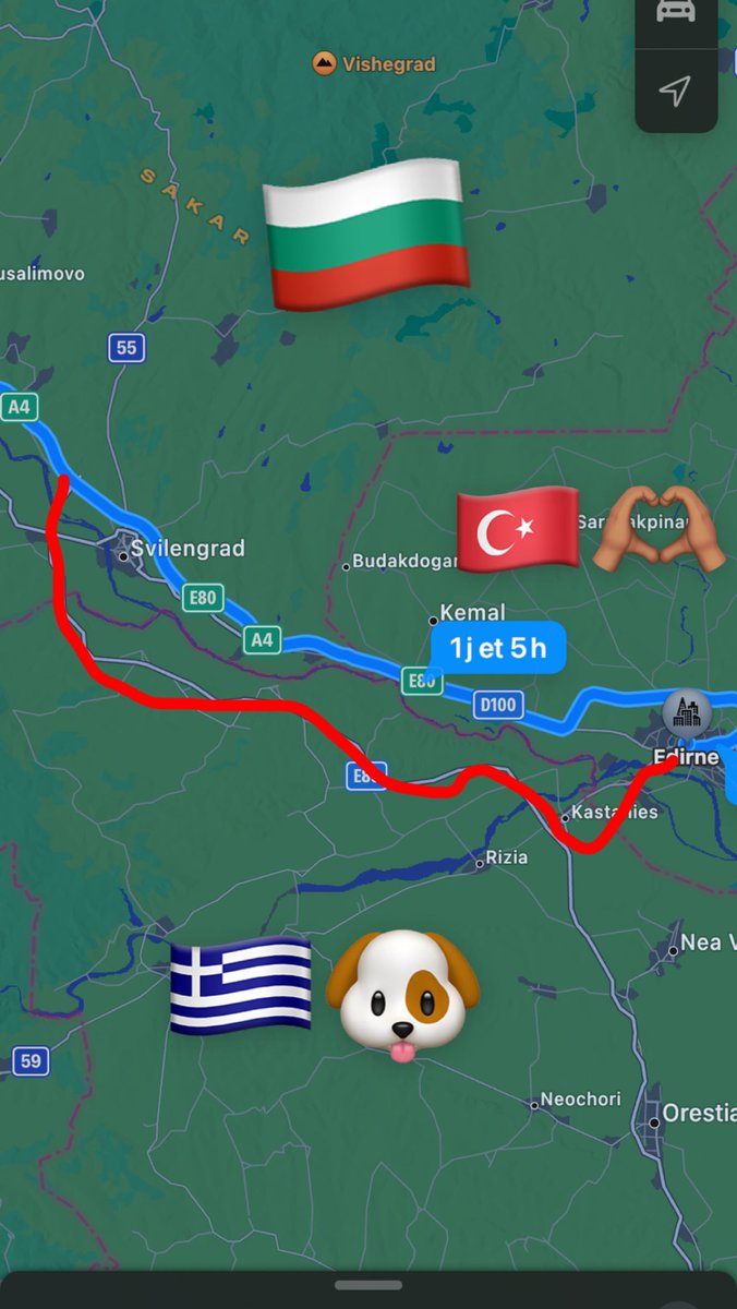 rdm_682's tweet photo. @Yusufff21__ @Ibrahimneuhof Moruk dans la serbie qnd il reste 1h a la bulgarie ta une route qui se separe a Nis tu descend le pays jusqu'en macédoine et de la bas tu passe en Bulgarie puis tfait pareil bulgarie=>Grèce=>Turquie
Ca a lair detre plus long oui c'est + de km mais moin de temps que si tu attend . https://t.co/YVmirRval6