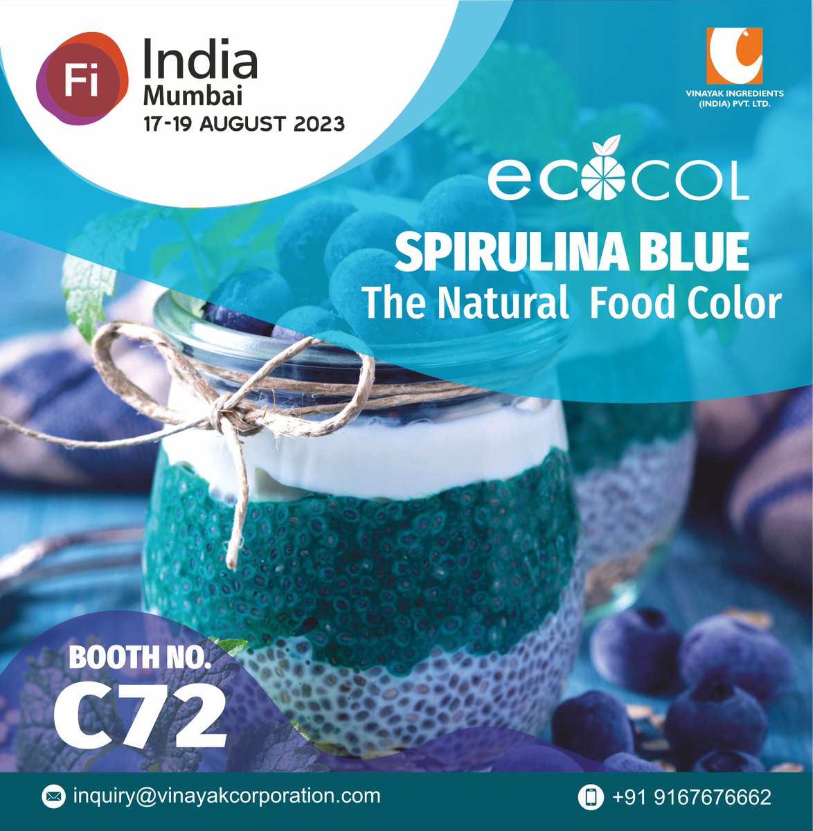 VinayakCorp's tweet image. Exhibition is an opportunity to connect with professionals and explore new trends, innovations and ideas!
Visit us in FI India 2023 at the Bombay Exhibition center, Mumbai from 17th to 19th of August 2023.

See you soon!
#ecocol #naturalfoodcolor #vinayakcorporation #ecocolfood