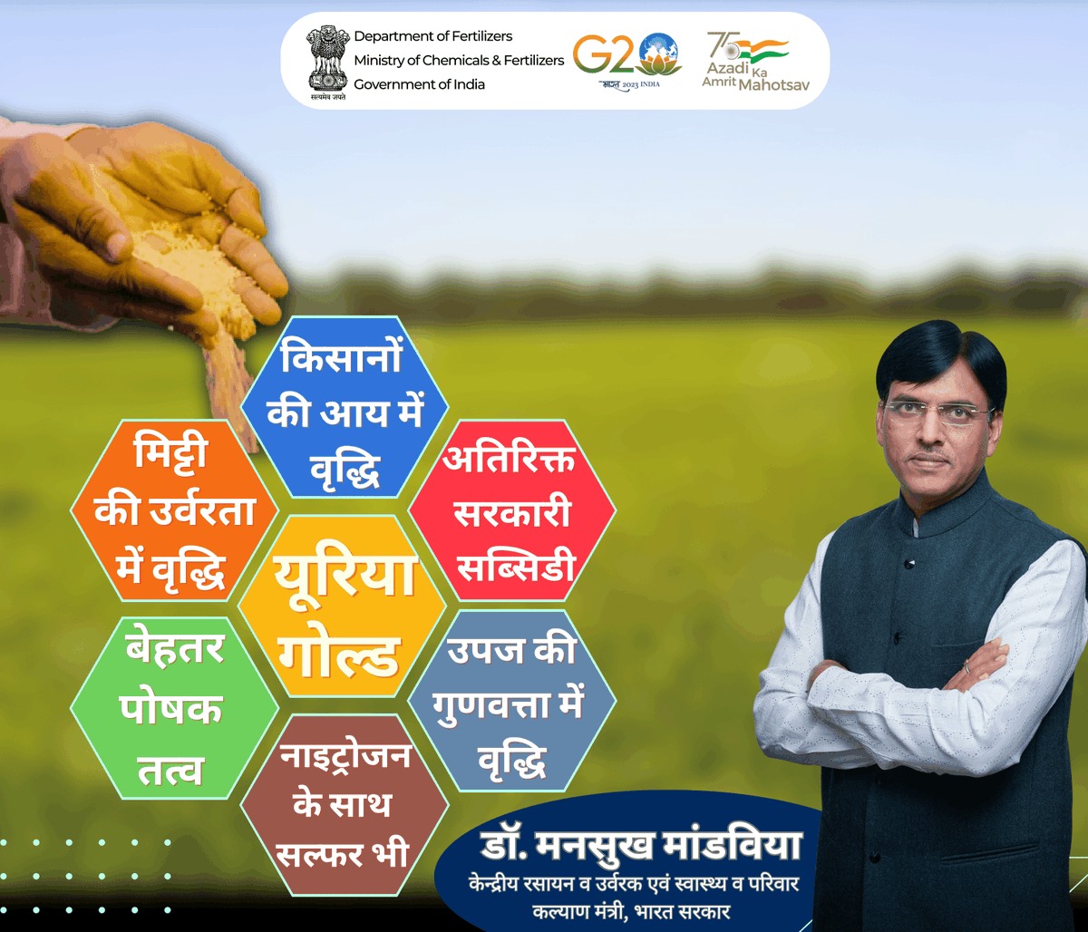 BharatUrvarak's tweet photo. मिट्टी की उर्वरता को बनाए रखने, अधिक उत्पादन  और देश के किसानों के हित में प्रधानमंत्री @narendramodi  जी द्वारा #UreaGold का लोकार्पण 
@PMOIndia 
@mansukhmandviya 
@PIB_India 
@mygovindia https://t.co/77GgrlEXPu