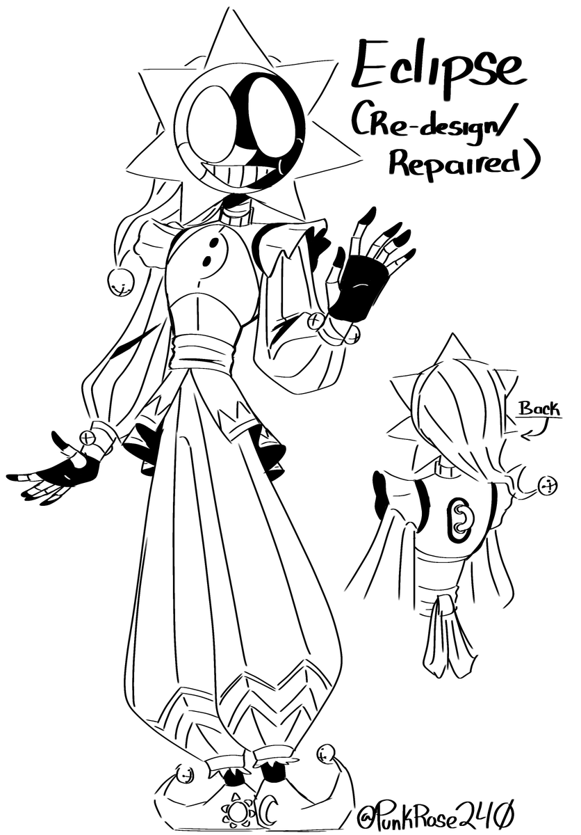 I may or may not have did a little re-design for eclipse when he got rebooted, And by the way his voice is very smooth! 
#FNAFRuin #FNAF #fnafsb #fnafeclipse #fnafsecuritybreach #eclipsefnaf #sundrop #moondrop #fnaffanart #fanart #redesign