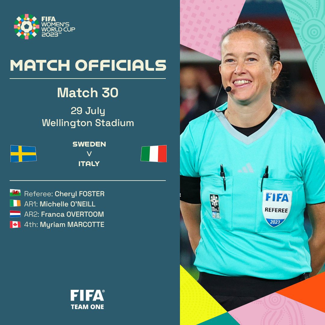 Second appointment for Cheryl Foster at the #FIFAWWC 

Foster 🏴󠁧󠁢󠁷󠁬󠁳󠁿 will be in the middle for match between 🇸🇪 and 🇮🇹. 

Feeling inspired to become a Ref? 
💻 becomearef.wales