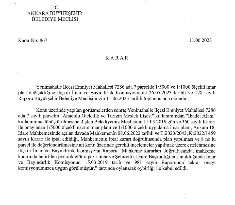 <a href="/ankarabbld/">Ankara Büyükşehir</a> lise ve konservatuar yıkıp cami ve külliye yapmaya ne meraklıymışsınız? İptal sonrası mükerrer karar alarak yeniden onaylamışsınız. Siyasal islamın hiçbir ricasını geri çevirmedin <a href="/mansuryavas06/">Mansur Yavaş</a> 
Üstelik hukukçusun ve kararları dahi umursamıyorsun. Yazık Başkente.