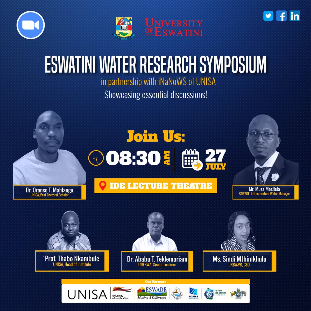 Join us for insightful keynote presentations and interactive sessions on pressing water-related issues. Join the Zoom meeting using the link below and the meeting ID: 403 072 1075. Link: us02web.zoom.us/j/4030721075
Let's collaborate and innovate to find solutions!