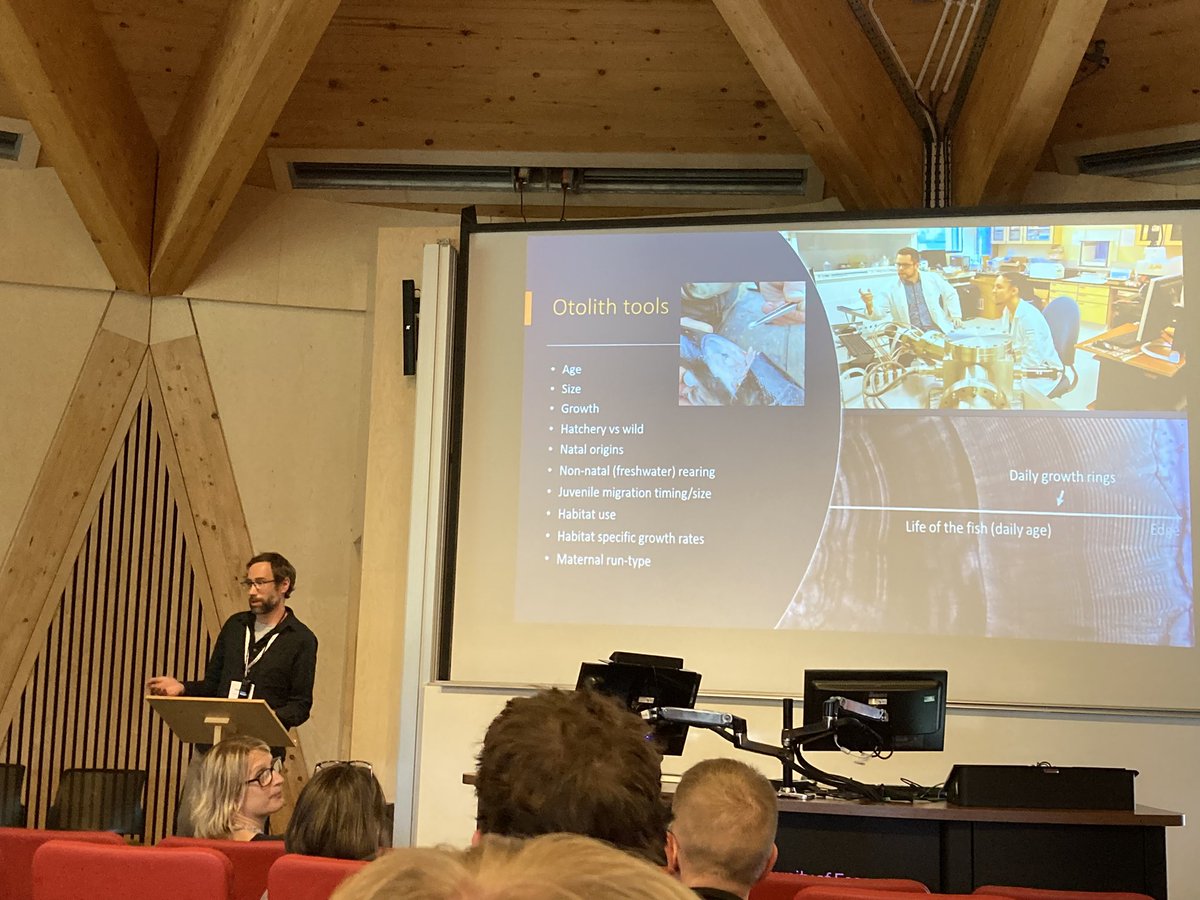 cakloecker's tweet image. Day 2 @fsbi2023 highlighted successes and challenges in fisheries management and habitat restoration. We learned about the importance of nursery areas, otoliths and density dependence in salmon and project co-design with anglers and the public to find and manage (new) 🐠 species