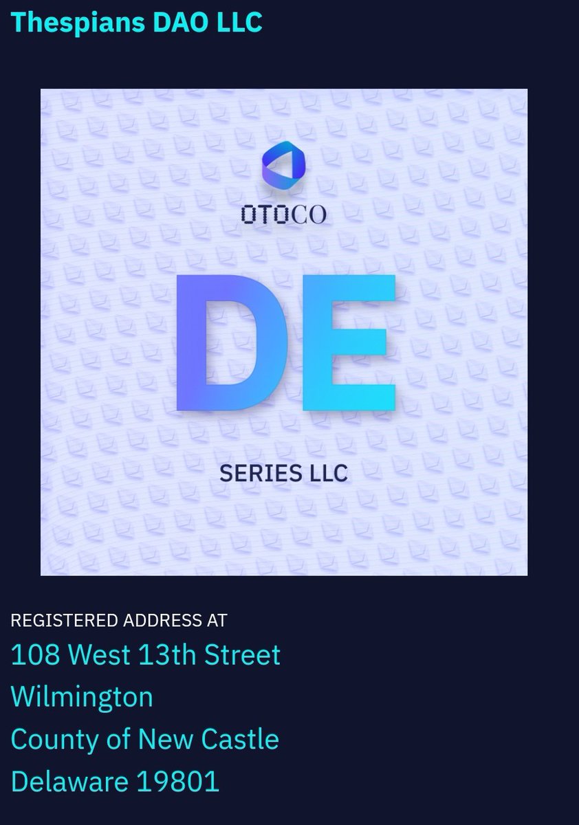 ThespiansDao's tweet image. Legally Wrapped with OtoCo 💯

#Web3registration #legalwrapper #otoco #creativesdao #nearprotocol