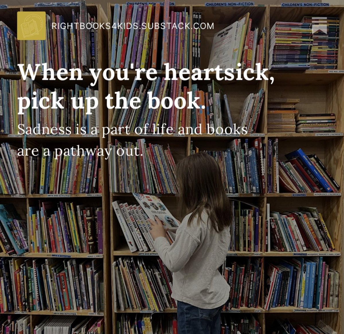 Books are medicine and if you find yourself or your kiddos in a tough spot, pick up one of the books on this list to instantly offer an escape and a bit of a respite:

rightbooks4kids.substack.com/p/www.rightboo…