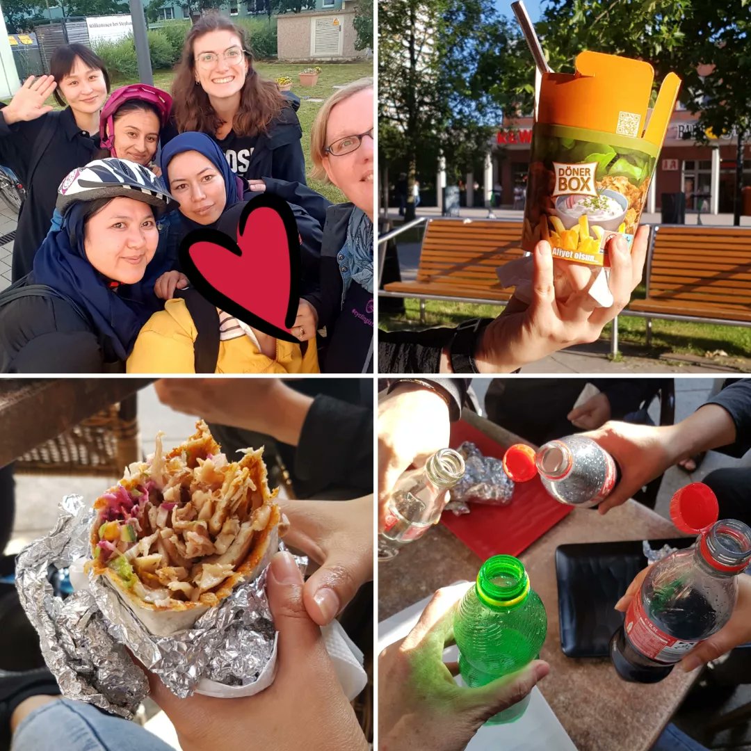 bikeygees's tweet photo. Nach Regen kommt Sonne. Und die erste Mini #radtour zum nächsten #Falafel #Döner Laden.🌮😋🚴‍♀️ Einfach toll..diese mutigen Frauen und das hochmotivierte Team. 💪🏾🚴‍♀️✊🏾 #womenempowerment #bgzvorort #berlin und #überall #faradi #cyclingisfreedom #einfachmachen 💜 https://t.co/By8pKuRWLM