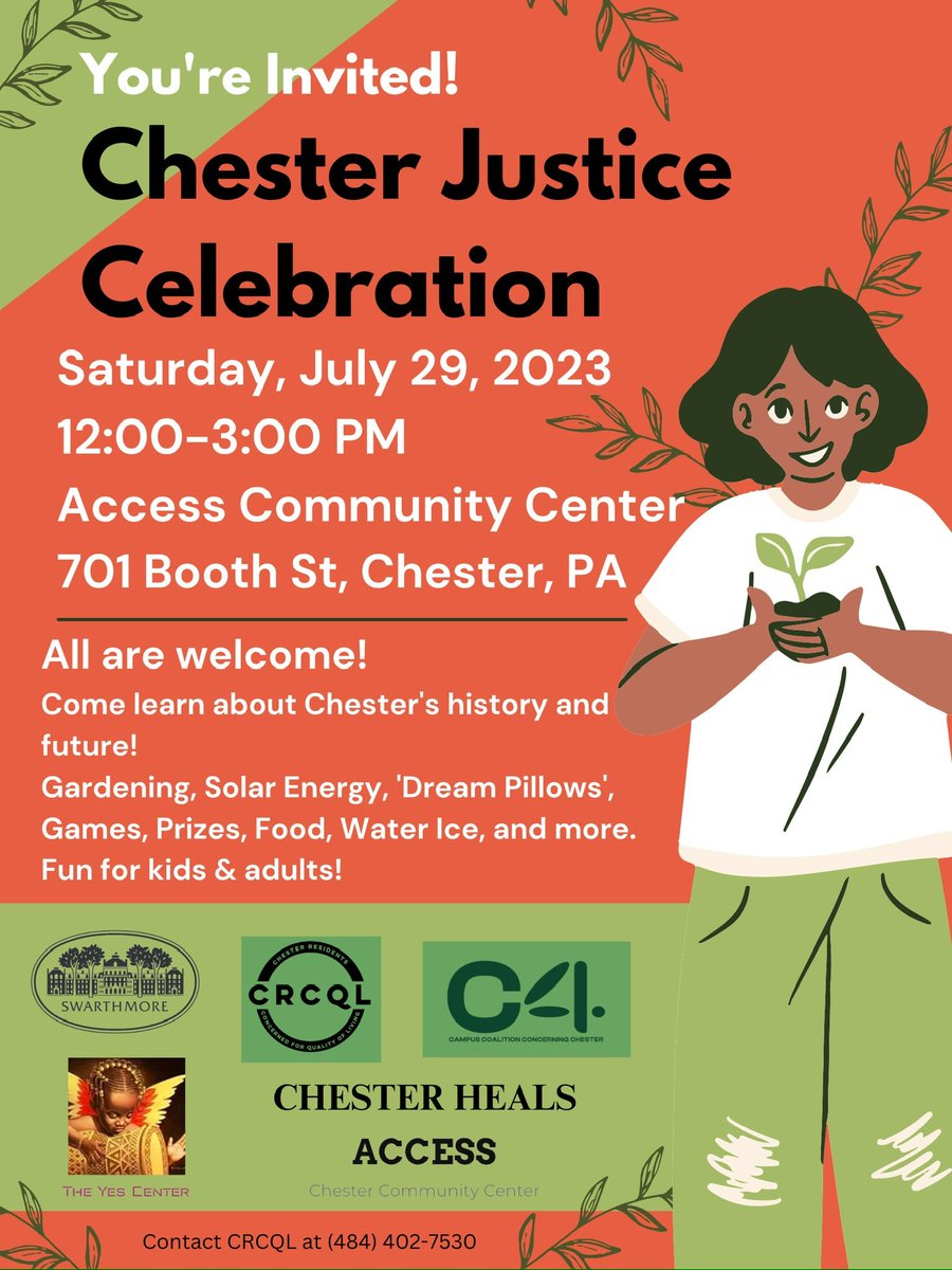 Bring your family and friends out and join us for a Chester Justice Celebration THIS Saturday, July 29th from 12-3pm! What: Chester Justice Day Celebration  When: Saturday, July 29 from 12-3pm Where: ACCESS Community Center - 701 Booth St, Chester, PA 19013 FREE activities