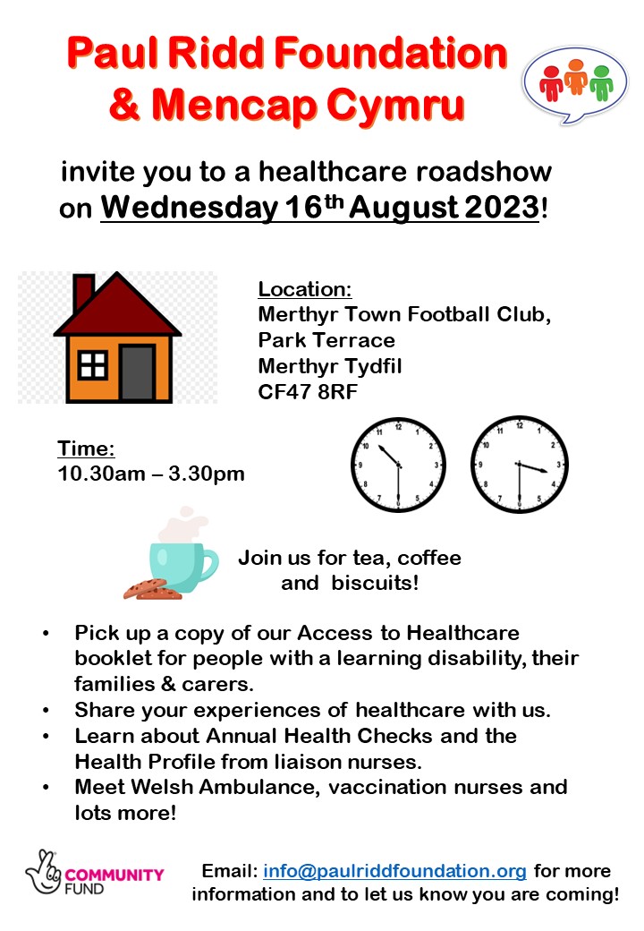 Three weeks until our healthcare roadshow in Merthyr Football Club on 16th August, it's going to be a good one!  <a href="/MencapCymru/">Mencap Cymru</a> <a href="/CwmTafMorgannwg/">Cwm Taf Morgannwg University Health Board</a> <a href="/WelshAmbPECI/">Patient Experience & Community Involvement Team</a> <a href="/TafCwm/">Cwm Taf People First</a>  
#equalhealthcareforall ♥️🧡💚 
Any questions, or to let us know you are coming,  just get in touch 👍
