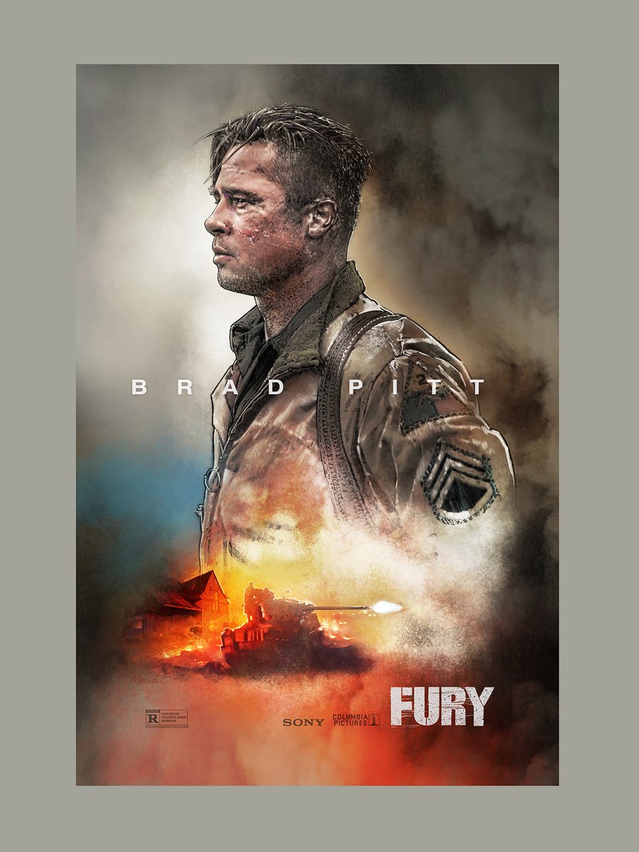 A new commission for the epic film Fury, 2014 written and directed by David Ayer. #BradPitt #ShiaLaBeouf #LoganLerman #MichaelPeña #JonBernthal #illustration #teaseronesheet #movieposter #originalart