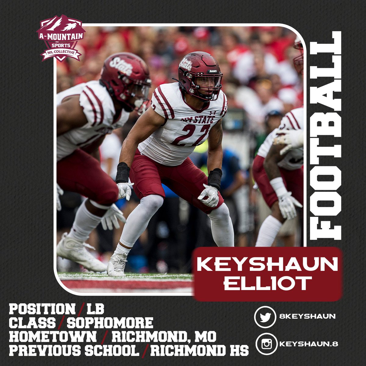 AMTNSPORTS's tweet photo. We heard folks were wondering who was going to be patrolling the middle of the D this year. Our guy Keyshaun Elliot. He is quite literally that dude. #AggieNIL #playerpartner #HHLP #stateofCruces https://t.co/GeQiewCN4X