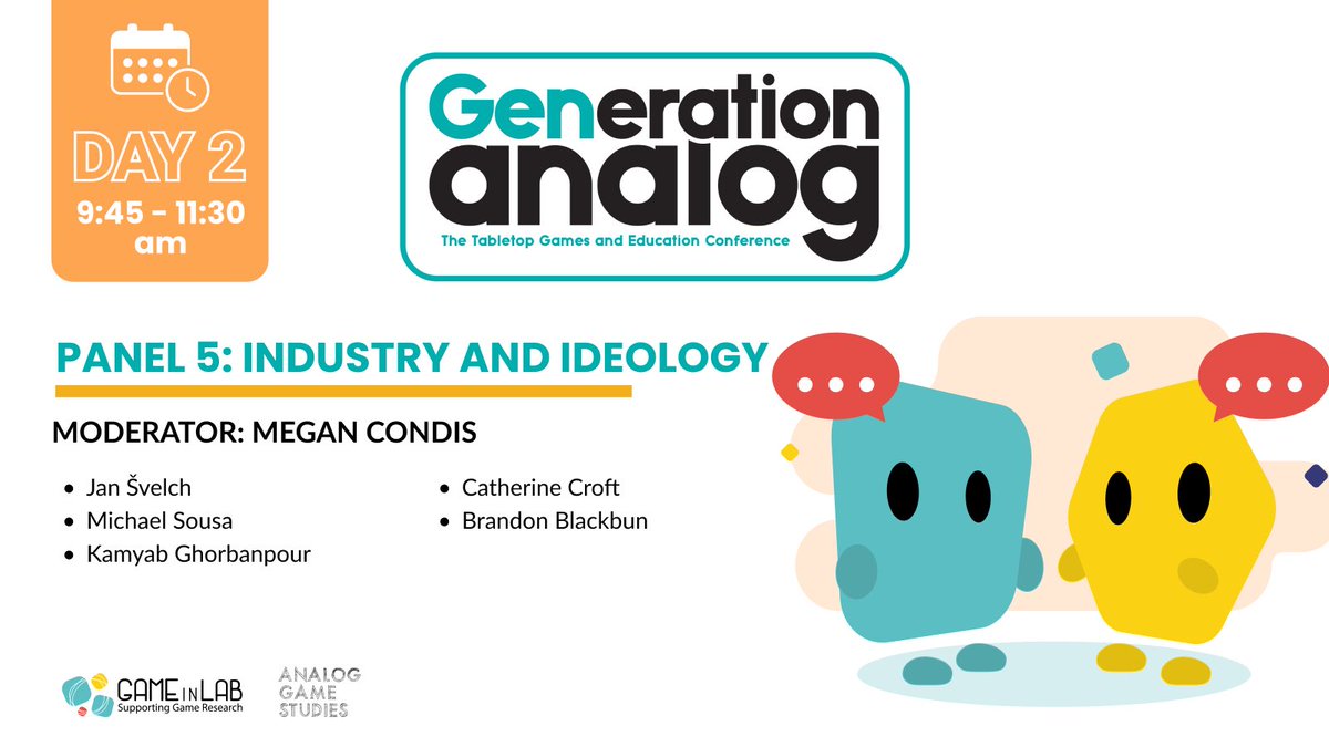 AnalogGameJrnl's tweet image. Day 2 of #GenerationAnalog2023 promises us amazing work!

Like this panel on industry and ideology in analog gaming, starting in 1 hour.

Join us on Discord: tinyurl.com/GenAnalogDisco…