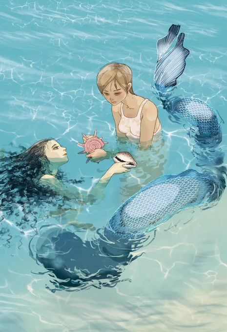 よく映画やアニメに出てくるピチピチした人魚じゃなくて、ヌラヌラ怪奇系人魚になっちゃったわ。 #人魚  #イラスト 