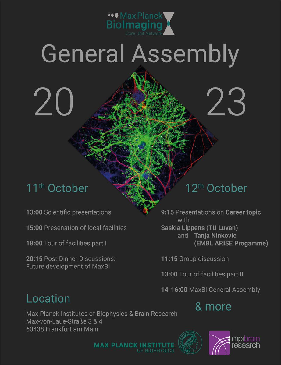 Max Planck BioImaging Core Unit Network (@mpbioimagingnet) on Twitter photo 📢Announcing the program for our #GeneralAssembly on the 11th & 12th of October <a href="/MPIbp/">Max Planck Institute of Biophysics</a> and <a href="/MpiBrain/">MPI for Brain Research</a>. Exciting presentations and talks await for you! 🧑🏫Looking forward to seeing you all there. 📢Announcing the program for our #GeneralAssembly on the 11th & 12th of October <a href="/MPIbp/">Max Planck Institute of Biophysics</a> and <a href="/MpiBrain/">MPI for Brain Research</a>. Exciting presentations and talks await for you! 🧑🏫Looking forward to seeing you all there.