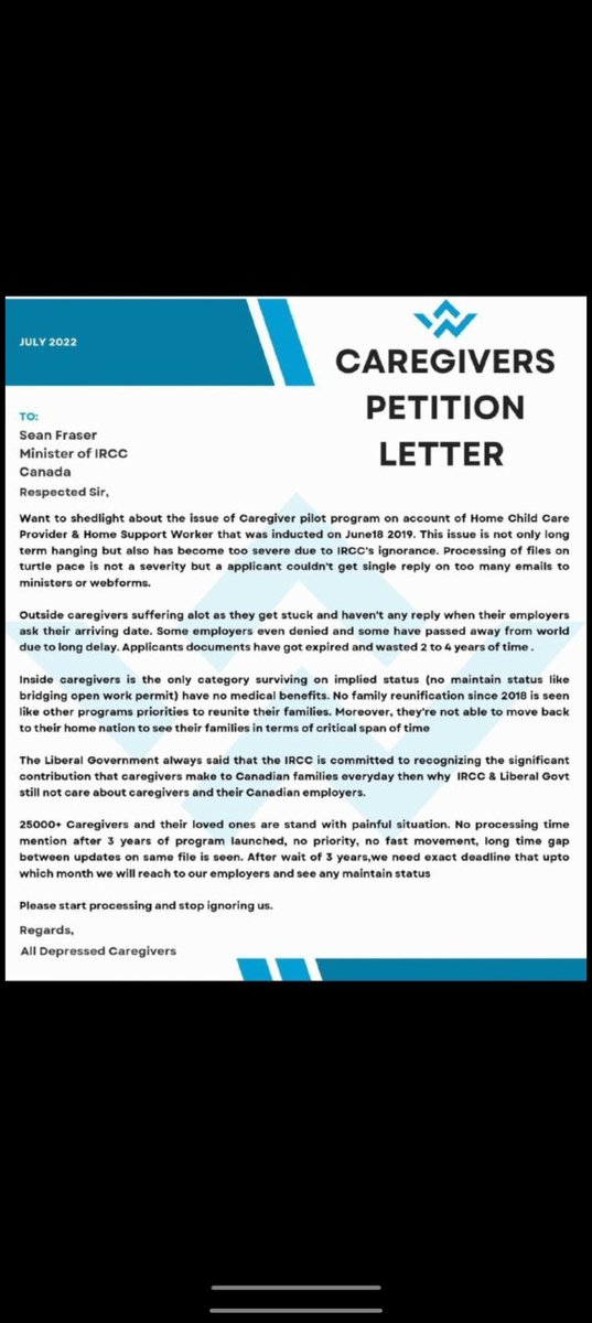 ShivKum82890518's tweet photo. @MarcMillerVM Hello sir it's a humble request please clear Backlog #caregiverpilotprogram #homesupportpilotprogram 2020 applicants we are waiting for too many 🙏@JustinTrudeau @CBCNews @jasrajshallan @HumanRightCAN @CitImmCanada please give us results 🙏 https://t.co/O4PneDRECt