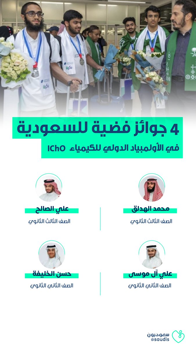 إنجازات استثنائية للمنتخب السعودي للكيمياء في أولمبياد الكيمياء الدولي بتحقيقهم 4 جوائز عالمية في سويسرا 🏅 #سعوديون