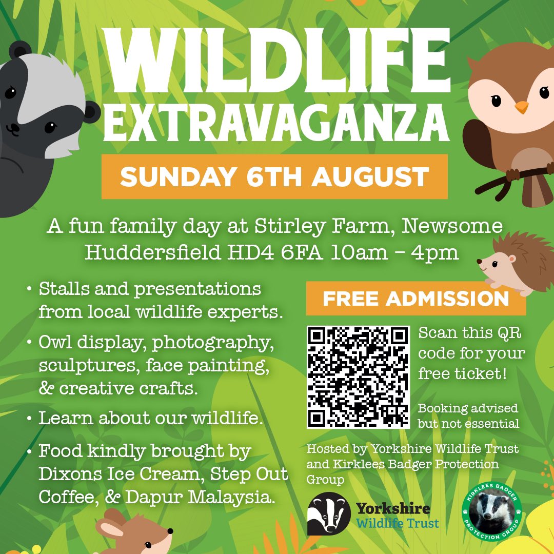 🌳🍄💥WILDLIFE EXTRAVAGANZA!🐝💥🦡🦇 06/08/23
Free fun-packed day to showcase all the wonderful work that local wildlife groups/rescues are involved in. Bats, badgers, owls, hedgehogs, bees, etc. Various talks throughout the day, inc mine about #wildlifecrime #westyorkshire