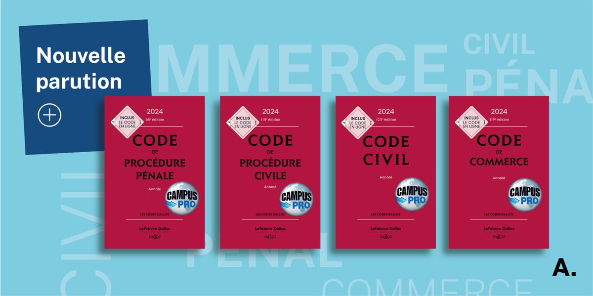 Antoine_Online's tweet image. Indispensables pour un parcours juridique universitaire réussi, les codes Dalloz édition 2024 sont désormais disponibles en librairie et en ligne. ⚖️
antoineonline.com/lbn/en/books.h…
#antoineonline #campusdalloz #codecampus #codesdalloz