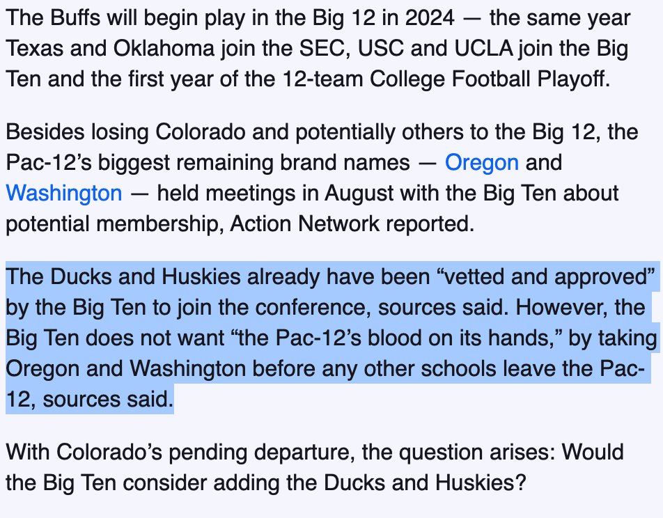 🐻🇧🇺Kevin Steele Fan Club (@baylorbooboo) on Twitter photo Huge bomb from <a href="/Brett_McMurphy/">Brett McMurphy</a>. Confirms what <a href="/flugempire/">Greg Flugaur</a> reported for MONTHS (nearly verbatim, in fact).
#BigTen already approved Oregon/Washington, though no offer is imminent.
Contrary to Canzano/Altimore propaganda, watch what CEOs DO, not what they SAY.
#Pac12
#Big12 Huge bomb from <a href="/Brett_McMurphy/">Brett McMurphy</a>. Confirms what <a href="/flugempire/">Greg Flugaur</a> reported for MONTHS (nearly verbatim, in fact).
#BigTen already approved Oregon/Washington, though no offer is imminent.
Contrary to Canzano/Altimore propaganda, watch what CEOs DO, not what they SAY.
#Pac12
#Big12