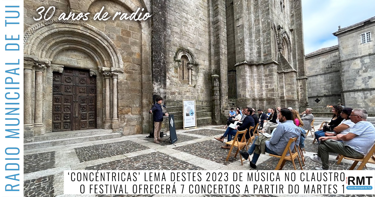 RadioMTui's tweet photo. Esta mañá presentouse o festival Música no Claustro 2023 que comeza o próximo martes, 1 de agosto, co lema "Concéntricas". Até o día 7 brindará 7 concertos, pero tamén outras actividades coma o Foro Resonancias. Protagonismo especial para o #toquedecampás. https://t.co/W1Kvdf1HGR