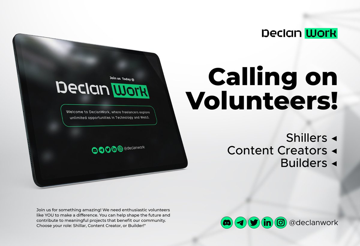Indispensabll's tweet photo. π’ If you're ready to embrace the future and revolutionize the digital landscape, @declanwork want you on our team!
To get started, simply fill out the volunteer application form:
https://t.co/d8UIsMKO4C
Let's build together!
#DeclanWork
#FlowBlockchain
#FreelanceInWeb3 https://t.co/4uNz2Ge6LH