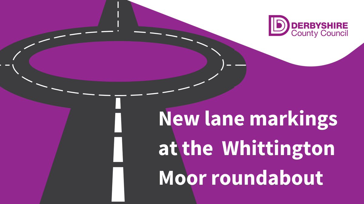 Derbyshirecc's tweet photo. ❗Look out for new lane markings on the #WhittingtonMoor roundabout &amp; approach roads in #Chesterfield❗
The markings show which lane to use to improve safety.
No changes to the A61 south &amp; northbound approach roads or B6057 Sheffield Road.
More details 👉https://t.co/F7ULGngmkP https://t.co/X7sRqyqlm5
