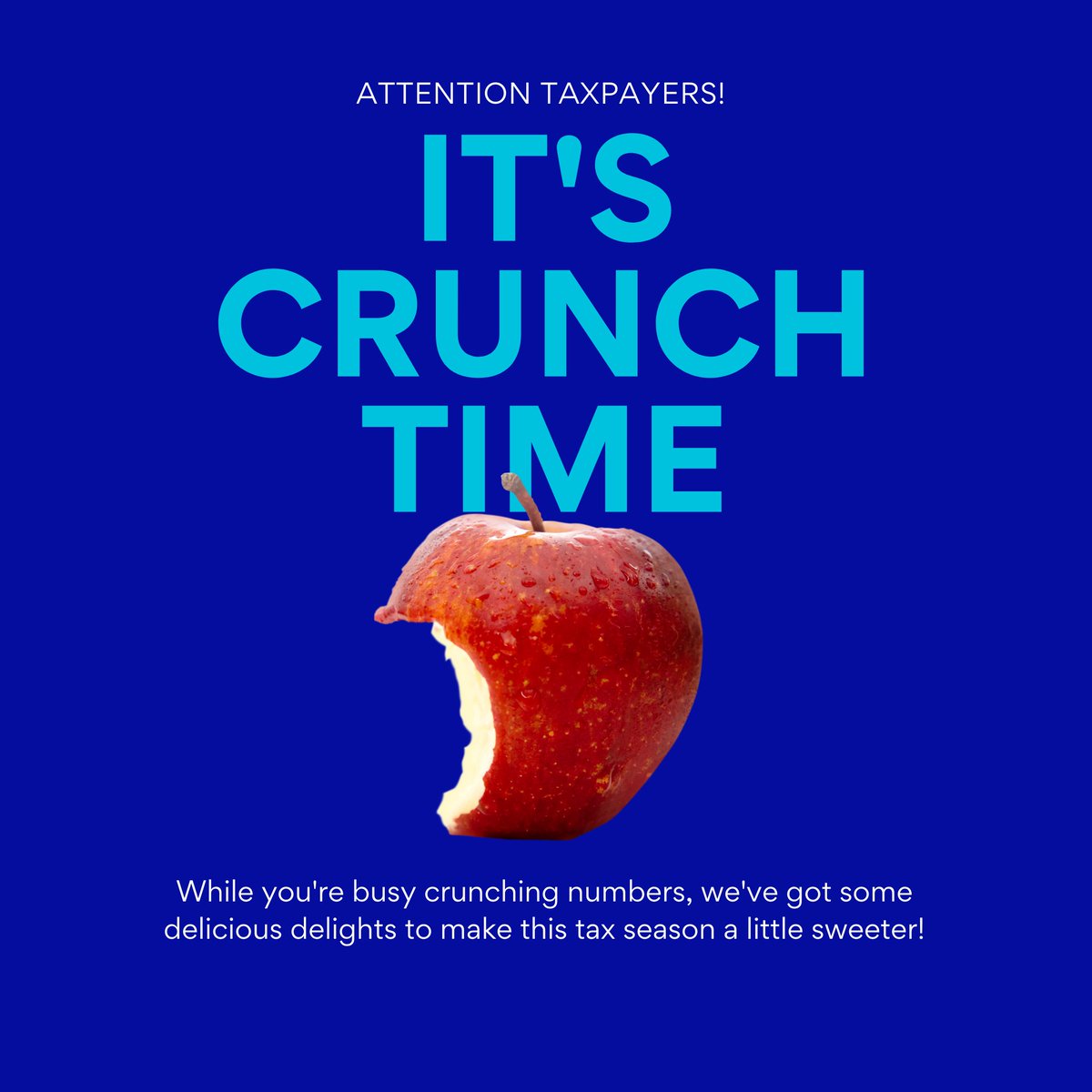 Busy number crunching to file taxes? Here's how you can make it sweeter:

📅 File it before the due date
🍎 Order some delicious fruits to make the season sweeter

#TaxTimeCrunch #TaxDeadline #TaxReturns #FileYourTaxes