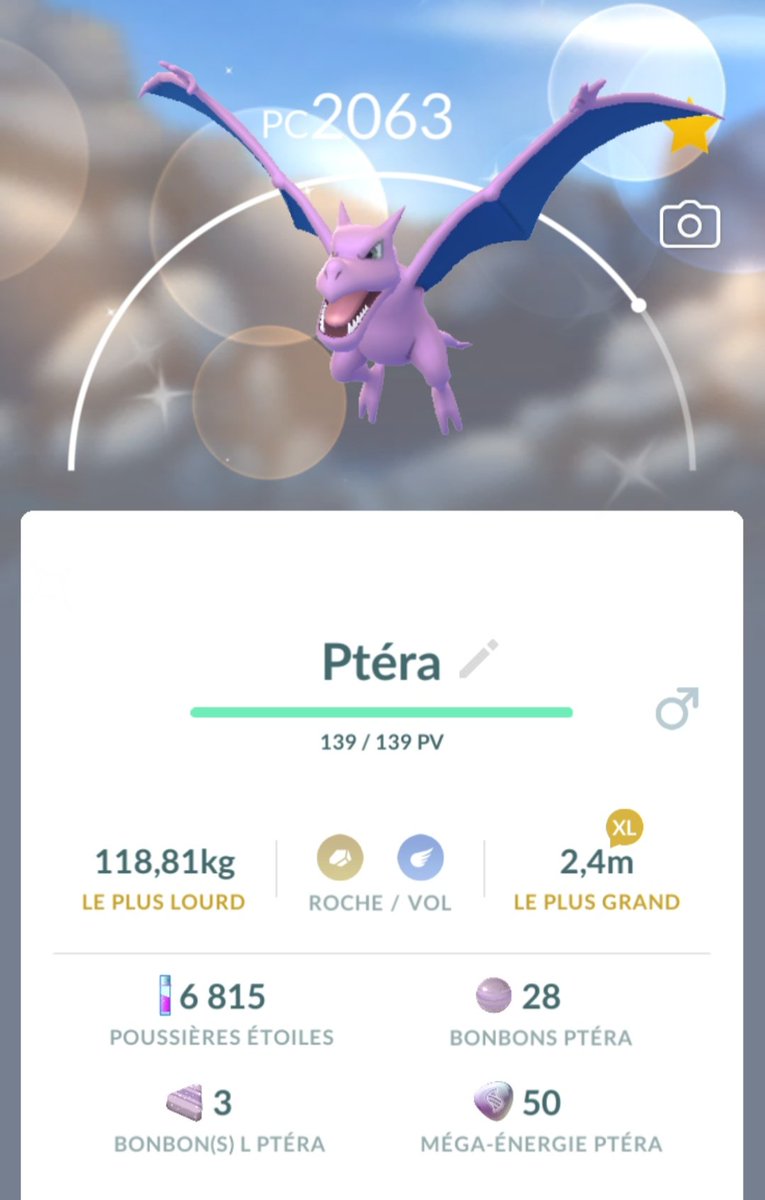 QuadZero00's tweet photo. La bonne surprise du jour. Un Ptéra Shiny. Great !
#Pokemon #PokemonGO #ShinyPokemon #プテラ #Ptera #Aerodactyl https://t.co/aEf3y7VE4E